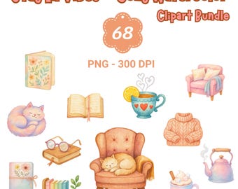 Cozy Watercolor Clipart Bundle: Hygge Home Designs (PNG)