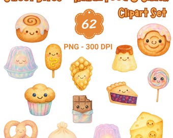 Kawaii Food Clipart Bundle: Pastel Desserts & Snacks (PNG)
