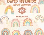 Boho Rainbow Clipart, Neutral Pastel PNG, Macrame Watercolor Rainbow Art