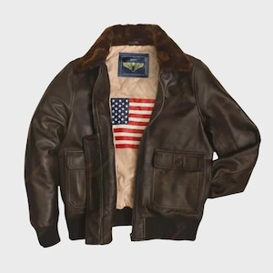 Handmade Men&#39;s USA Flight Bomber Jacket - Premium Aviator Biker Leather A2 Jacket - Military G-1 Shearling Jacket - Gift for Him