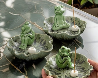Handmade Ceramic Frog Incense Holder, Hand-Painted Mountain Incense Burner, Minimalist Artisan Incense Stick Holder, Meditation Gift