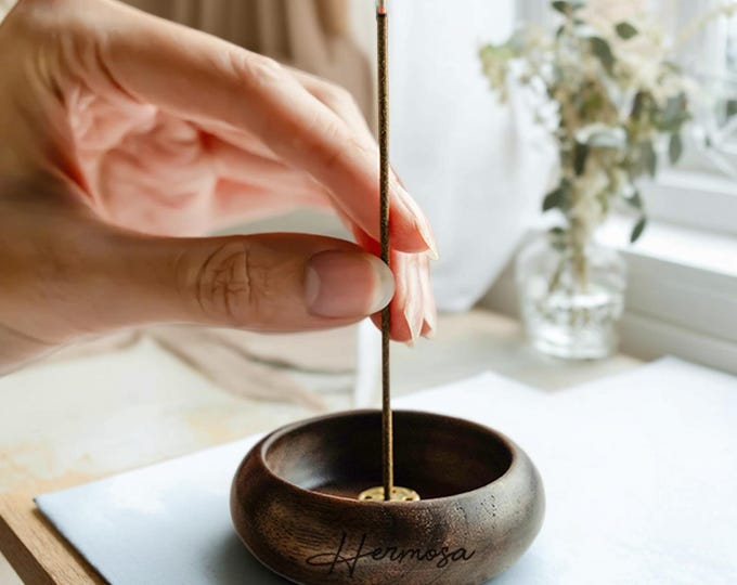 Personalized Wooden Incense Holder, Handmade Minimalist Incense Burner in Walnut, Ebony, Rosewood, Almond Wood, Artistic Stick Stand