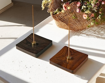 Personalized Handcrafted Rosewood or Ebony Incense Holder with Brass Base, Multi-Hole Design for Various Incense Sticks, Meditation Decor