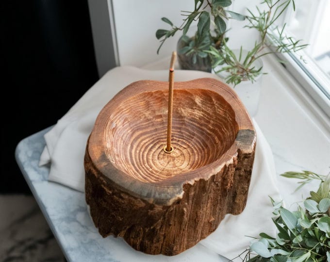 Hand-Sanded Natural Weathered Pine Wood Incense Holder, Aromatherapy Burner, Rustic Solid Wood, Handcrafted Home Decor