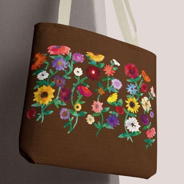 Bolso de mano con diseño de piano y flores silvestres, bolso de lona floral colorido, bolso botánico para el día a día.