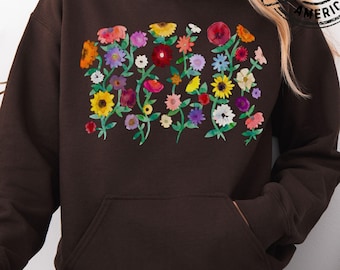 Surprise Song Piano Flowers Floral Graphic Hoodie, Botanical Wildflower Sweatshirt, Cottagecore Aesthetic Hoodie
