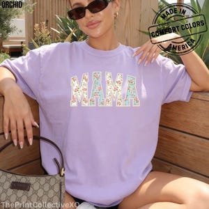 Comfort Colors Mama Faux Pearl Shirt, Trendy Mom T-Shirt Gift for Mothers Day, Cute Girly Floral Summer Tee image 11
