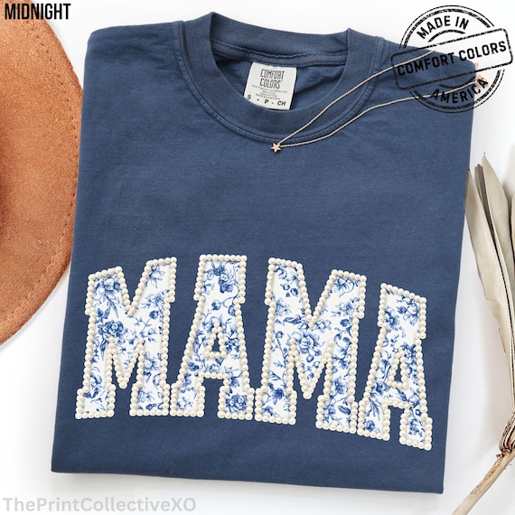 Comfort Colors Mama Faux Pearl Shirt, Mother's Day Gift for New Mom, Pregnancy Announcement Tee