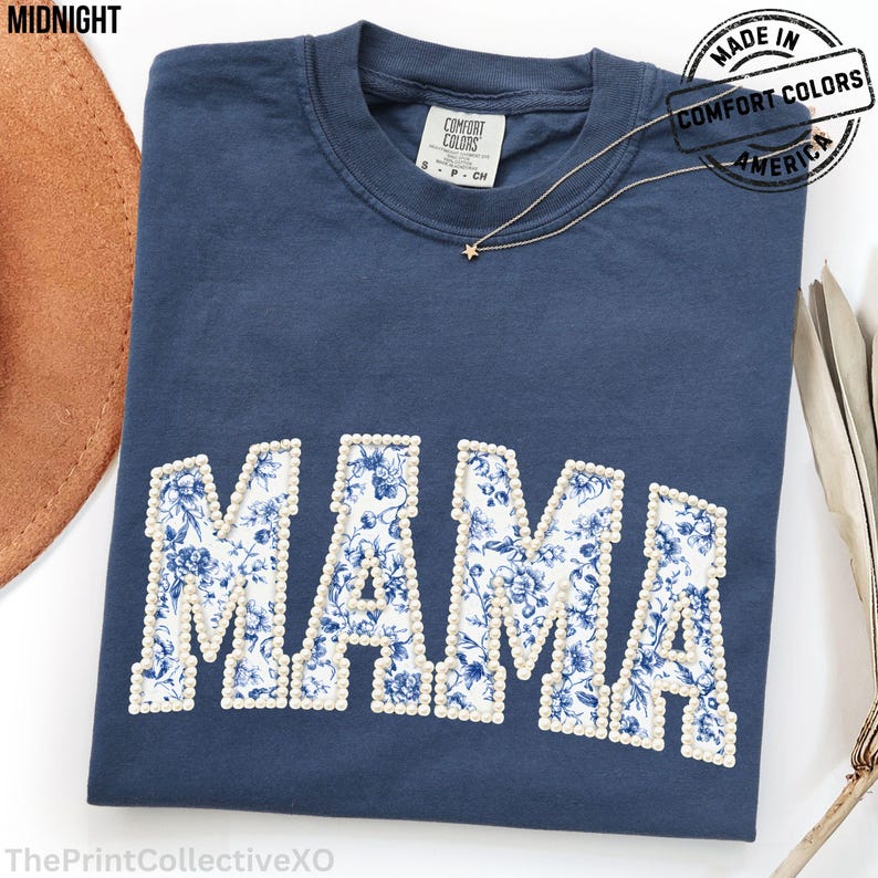Comfort Colors Mama Faux Pearl Shirt, Mother's Day Gift for New Mom, Pregnancy Announcement Tee image 1