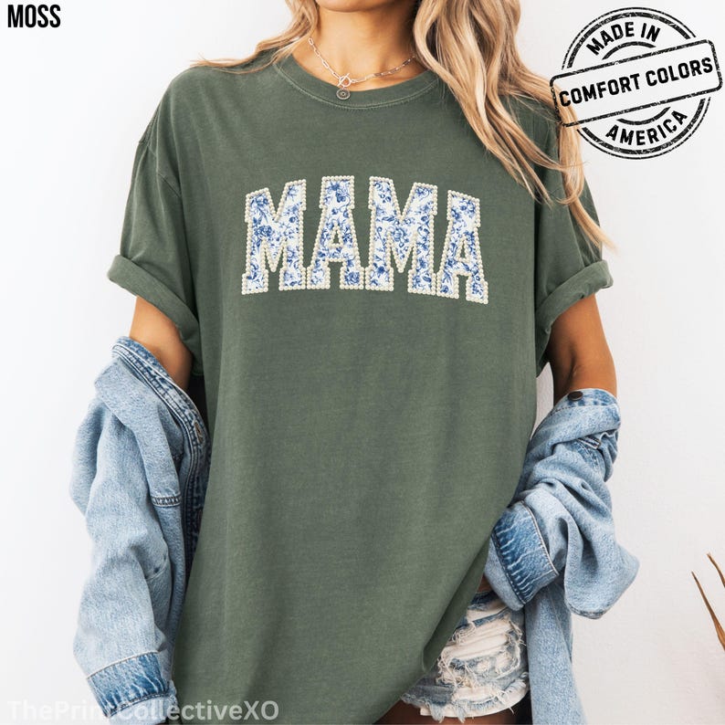 Comfort Colors Mama Faux Pearl Shirt, Mother's Day Gift for New Mom, Pregnancy Announcement Tee image 4