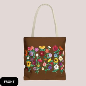 Surprise Song Piano Flowers Wildflower Garden Tote Bag, Colorful Floral Canvas Tote, Botanical Everyday bag image 2