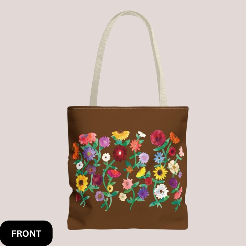 Surprise Song Piano Flowers Wildflower Garden Tote Bag, Colorful Floral Canvas Tote, Botanical Everyday bag image 2