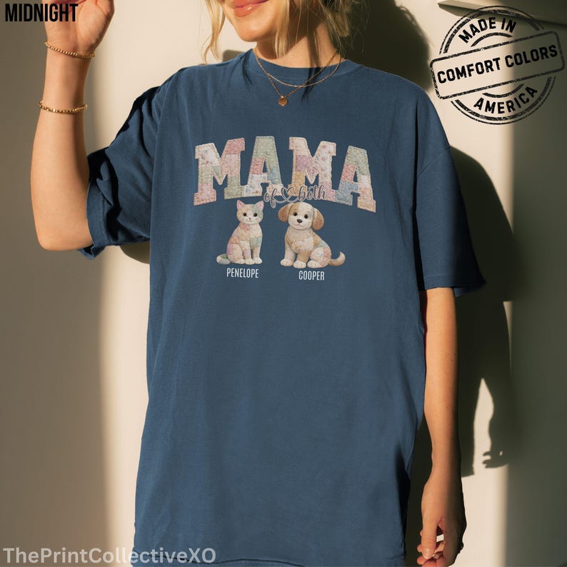 Camisa de patchwork con efecto "Mamá de ambos" de Comfort Colors, camiseta genial para mamá de perro, camiseta para mamá de gato, el mejor regalo para el Día de la Madre imagen 7