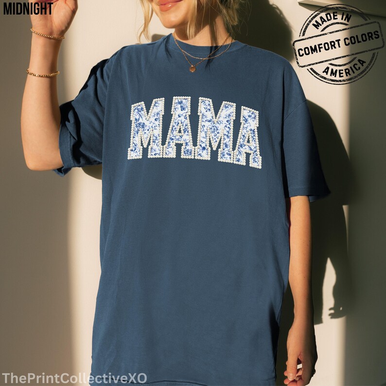 Comfort Colors Mama Faux Pearl Shirt, Mother's Day Gift for New Mom, Pregnancy Announcement Tee image 12