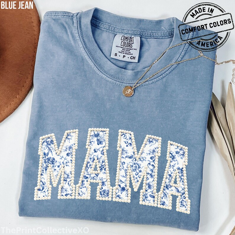 Comfort Colors Mama Faux Pearl Shirt, Mother's Day Gift for New Mom, Pregnancy Announcement Tee image 9
