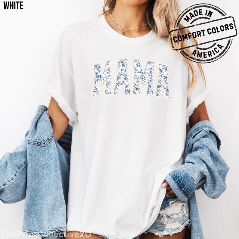 Comfort Colors Mama Faux Pearl Shirt, Mother's Day Gift for New Mom, Pregnancy Announcement Tee image 8