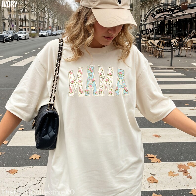 Comfort Colors Mama Faux Pearl Shirt, Trendy Mom T-Shirt Gift for Mothers Day, Cute Girly Floral Summer Tee image 12