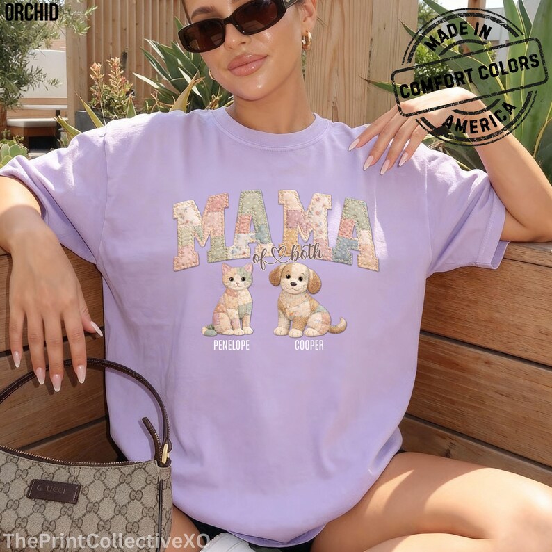 Camisa de patchwork con efecto "Mamá de ambos" de Comfort Colors, camiseta genial para mamá de perro, camiseta para mamá de gato, el mejor regalo para el Día de la Madre imagen 2