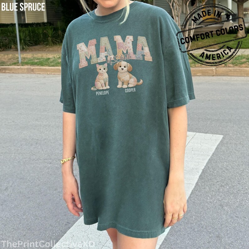 Camisa de patchwork con efecto "Mamá de ambos" de Comfort Colors, camiseta genial para mamá de perro, camiseta para mamá de gato, el mejor regalo para el Día de la Madre imagen 11
