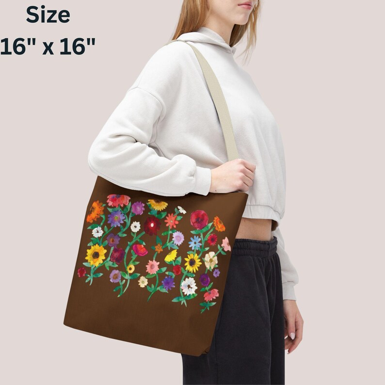 Surprise Song Piano Flowers Wildflower Garden Tote Bag, Colorful Floral Canvas Tote, Botanical Everyday bag image 5