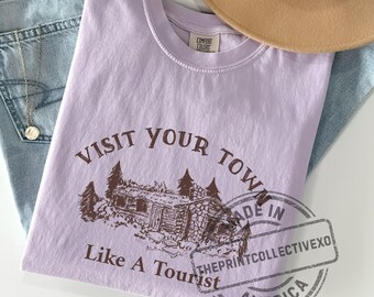 Olivia Rodrigo Shirt, Visit Your Town Like a Tourist Tee, Purple Encore T-Shirt Merch, Vintage Rustic Cabin Graphic Gift for Fans