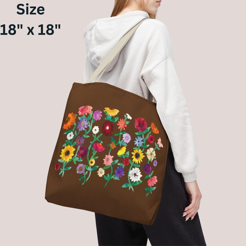 Surprise Song Piano Flowers Wildflower Garden Tote Bag, Colorful Floral Canvas Tote, Botanical Everyday bag image 6