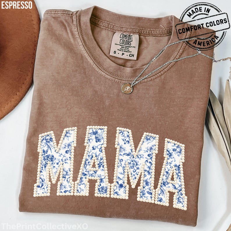 Comfort Colors Mama Faux Pearl Shirt, Mother's Day Gift for New Mom, Pregnancy Announcement Tee image 11