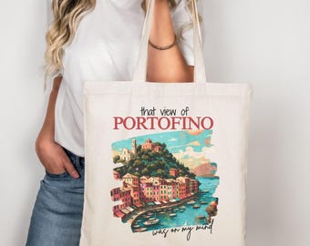 Italian Coastal Travel Tote Bag, Mediterranean Vacation Canvas Bag, Vintage Riviera Aesthetic Market Tote, Gift for Traveler
