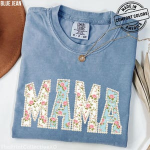 Comfort Colors Mama Faux Pearl Shirt, Trendy Mom T-Shirt Gift for Mothers Day, Cute Girly Floral Summer Tee image 9