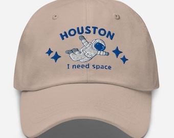 Embroidered Hat, Houston I Need Space Dad Hat – Funny Space Baseball Cap, Minimalist Astronaut Hat, Gift for Him & Her, Introvert Humor Cap