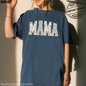 Comfort Colors Mama Faux Pearl Shirt, Trendy Mom T-Shirt Gift for Mothers Day, Cute Girly Floral Summer Tee image 2