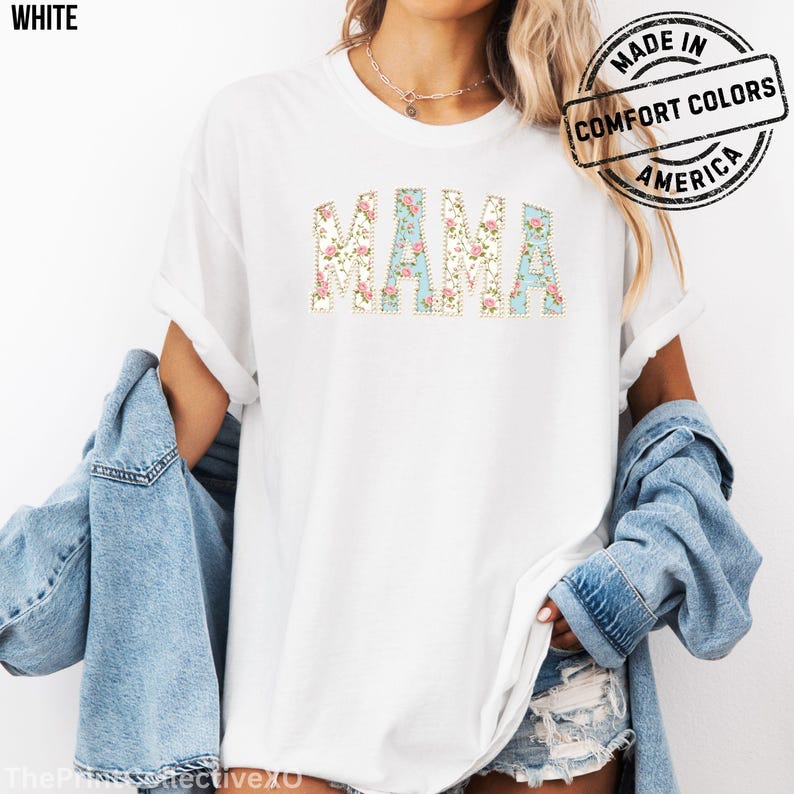 Comfort Colors Mama Faux Pearl Shirt, Trendy Mom T-Shirt Gift for Mothers Day, Cute Girly Floral Summer Tee image 10