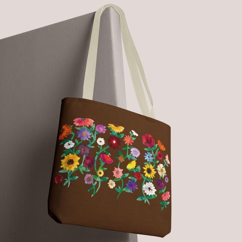 Surprise Song Piano Flowers Wildflower Garden Tote Bag, Colorful Floral Canvas Tote, Botanical Everyday bag image 1