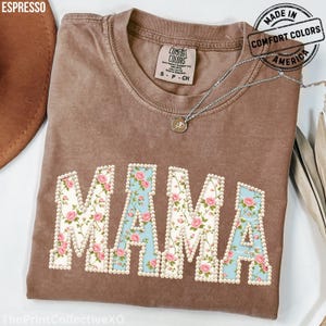 Comfort Colors Mama Faux Pearl Shirt, Trendy Mom T-Shirt Gift for Mothers Day, Cute Girly Floral Summer Tee image 4