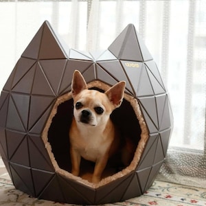 Contemporary Cat & Dog Bed, Designer Pet Bed, Wooden Pet Furniture, Geometric Design
