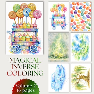 Magical Inverse Coloring Pages for Fantasy Fans, Watercolor Wizard World, Volume 2 Printable