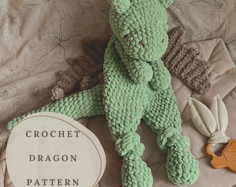 Crochet Dragon Pattern PDF, Snuggler Dragon Toy Pattern, Stuffed Dragon, Baby Gift Comforter, Baby Shower, Dragon Sleeping Toy,Nursery Decor
