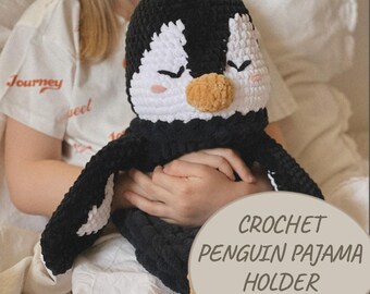 Crochet Penguin Pajama Holder PDF Pattern, Amigurumi Pajama Bag, Plush Penguin Toy, Nursery Storage, Digital Download