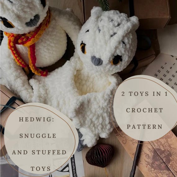 Crochet Pattern for Snuggle and Stuffed Hedwig Toy - PDF Amigurumi Crochet Pattern, Harry Potter Inspired Hedwig Plushie, Digital Download