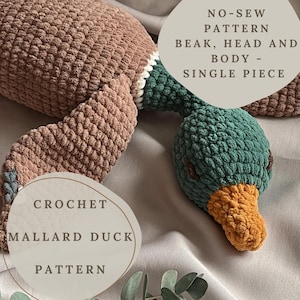 Crochet Pattern for Snuggle Mallard Duck Toy, PDF Amigurumi Crochet Pattern Mallard Duck Plushie  Toy, Digital Download Pattern
