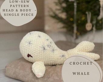 Crochet Pattern for Stuffed Whale Toy, PDF Amigurumi Crochet Pattern Whale Plushie Toy, Digital Download Pattern, Whale Crochet Pattern PDF
