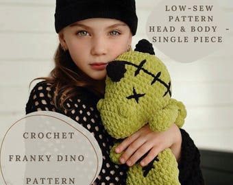 Crochet Dinosaur Pattern PDF, Snuggler Dinosaur Toy Pattern, Stuffed Franky Dinosaur, Baby Gift Comforter, Baby Shower, Dinosaur Pattern Toy