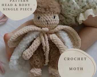 Crochet Pattern Moth Lovey, PDF Amigurumi Pattern, Snuggle Plushie Toy, Digital Download, Moth Toy Pattern