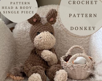 Crochet Donkey Pattern PDF, Snuggler Donkey Toy Pattern, Stuffed Donkey, Baby Gift Comforter, Baby Shower, Donkey Sleeping Toy,Nursery Decor
