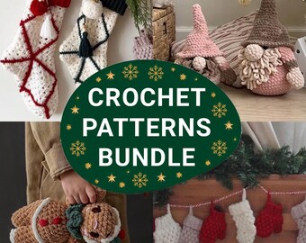 Christmas Crochet Patterns Bundle 4pcs: Amigurumi, Gingerbread, Gnomes, Advent Garland, Christmas Stocking (Instant Digital Download)