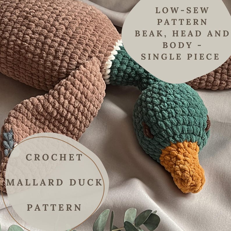 Crochet Pattern for Snuggle Mallard Duck Toy, PDF Amigurumi Crochet Pattern Mallard Duck Plushie Toy, Digital Download Pattern image 1