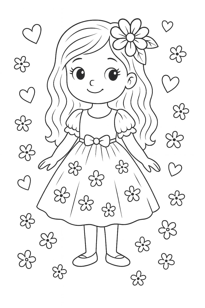 Cute Girls Coloring Book PDF – 10 Pages – Printable A4 Activity for ...