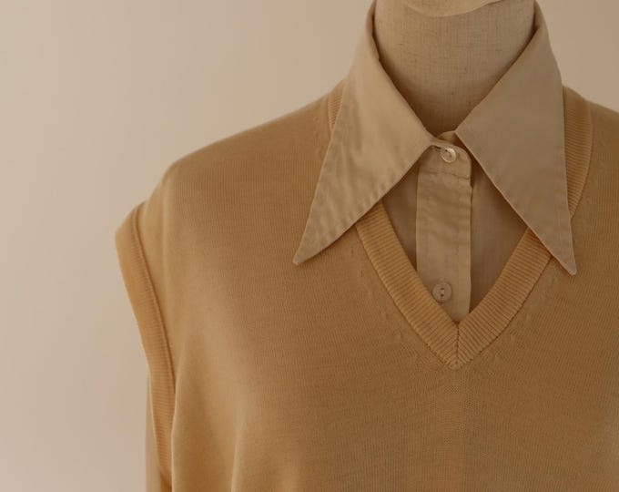 Vintage Cream Pullover Pure Wool Knitted Vest
