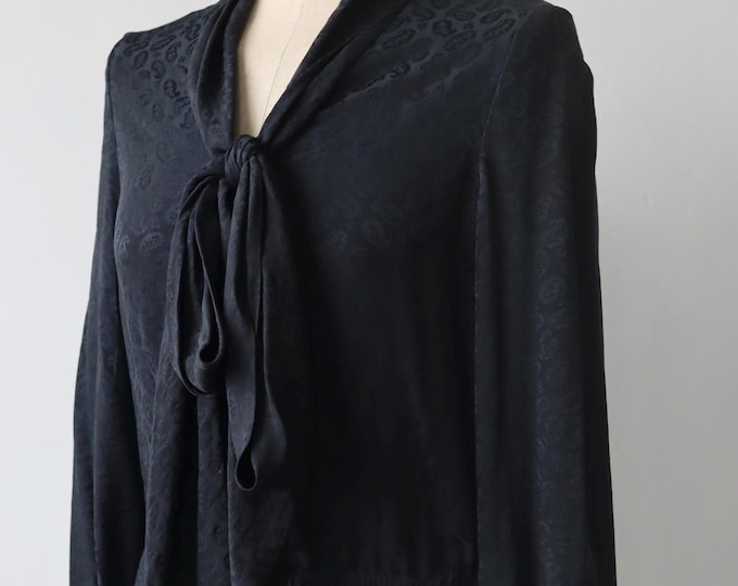 LANVIN Paris Boutique | Black Pussy Bow Paisley All Silk Vintage Blouse