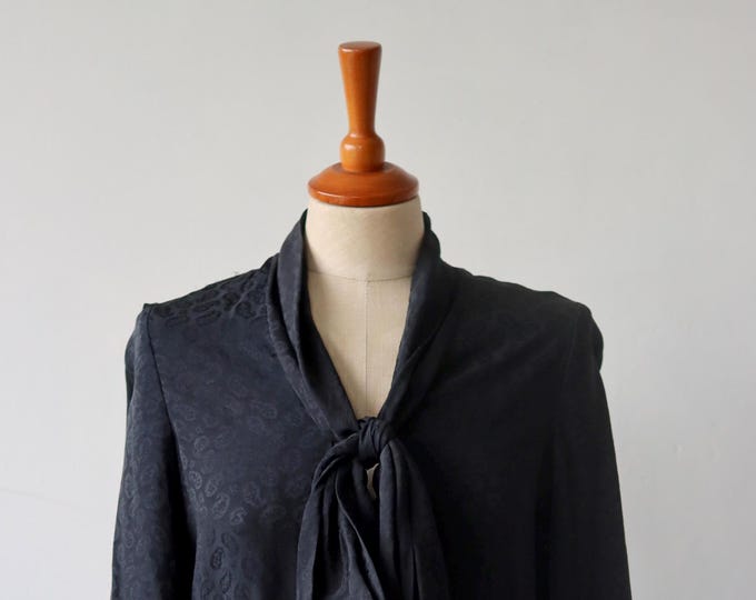 LANVIN Paris Boutique | Black Pussy Bow Paisley All Silk Vintage Blouse